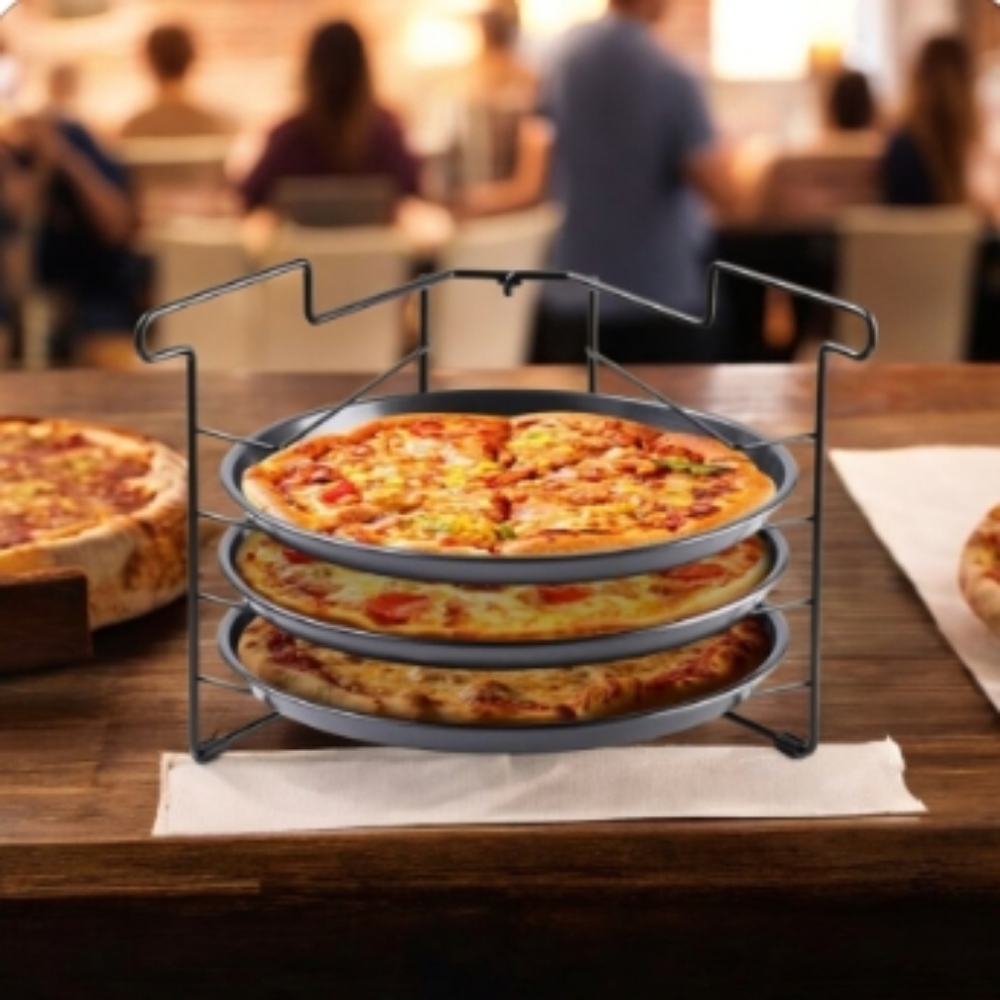 3-Tier Pizza Rack with Silver Trays